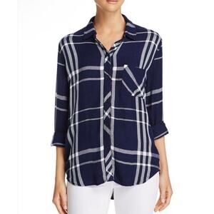 Rails Hunter Navy Blue & White Plaid Button Front Shirt Size M